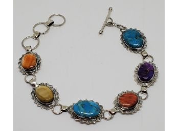 Santa Fe Style Multi Gemstone Bracelet In Sterling