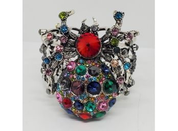 Austrian Crystal Faux Gemstones Cuff Bracelet With Removable Spider Broach