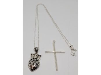 Adjustable Sterling Necklace With Owl & Cross Pendants