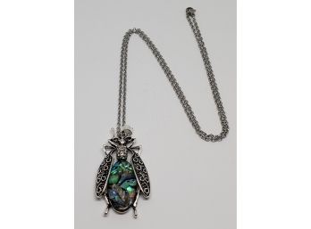 Abalone Shell Beetle Pendant Necklace