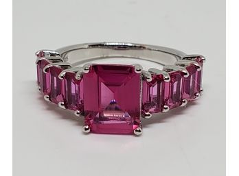 Lab Created Pink Sapphire, Rhodium Over Sterling Ring