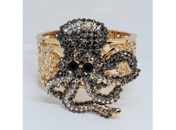 Black Austrian Crystal Cuff Bracelet With Removable Octopus Broach