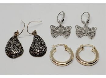 3 Pairs Of Sterling Silver Earrings