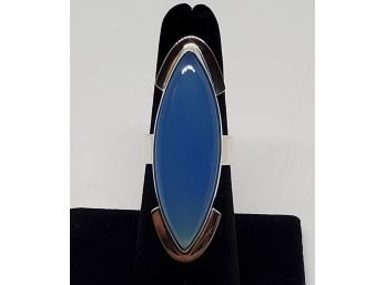 Stunning Blue Chalcedony Elongated Ring In Sterling