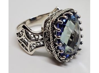 Blue Iolite Color Quartz Ring With Beautiful Sterling Setting