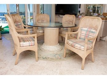 Beautiful Glass Top Dining Table And Six Matching Arm Chairs