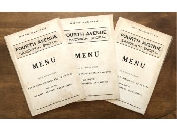 Lot Of 3 Prohibition-Era New York City Diner Menus