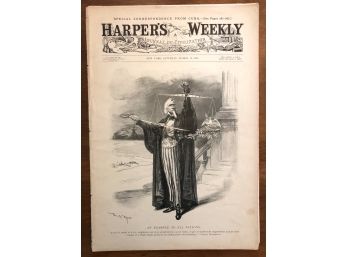 1898 Harper's Weekly Featuring Stunning Illustration Of Uncle Sam  Mardi Gras Spread