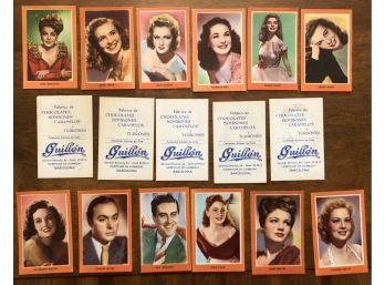 Lot Of 17 Different Guillen Hollywood Stars Cards From The 1950s