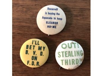 Lot Of 3 Cool & Clever FDR Political Pins