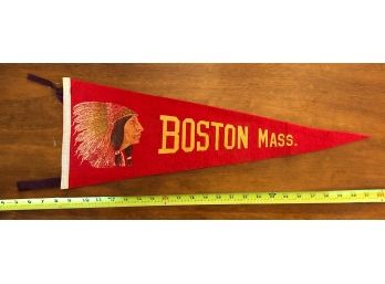 Vintage Boston MA Pennant W Native American Graphics