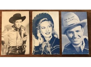 Lot Of 3 Western Exhibit Cards From The 1940s Incl. Roy Rogers And Gene Autry