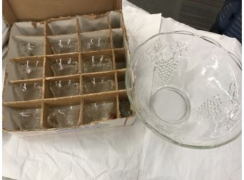 Glass Punch Bowl With 12 Cups