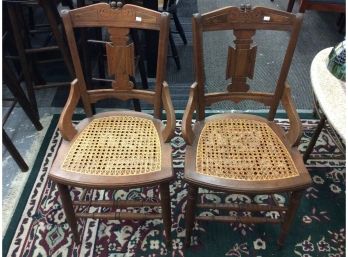 Pair Of Vintage Caned Accent Chairs