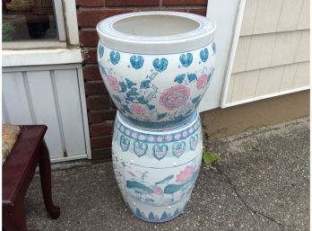 Ceramic Flower Pot And Garden Stool