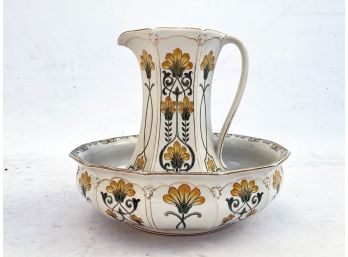 An Antique Ceramic Wash Pitcher And Basin