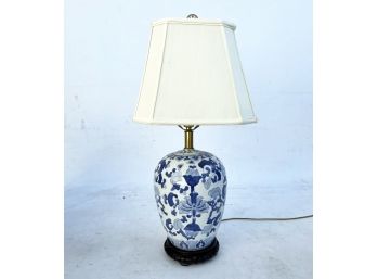 A Vintage Salt Glazed Ceramic Lamp On Rosewood Base