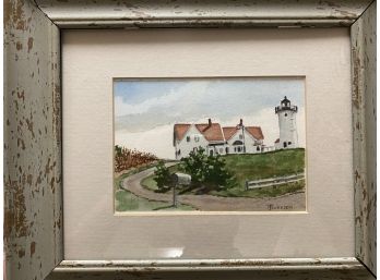 Watercolor Light House Scene Signed T. Swanson