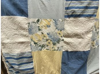 Blues, Creams & Floral Throw Quilt  With Large Fringe