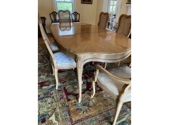 Vintage Country French Style Dining Table With Leaves And Six Cane Back  Chairs ( 2 With Arm )