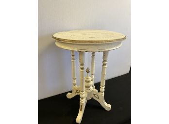 Painted Distressed With Gold Accents Round Side Table