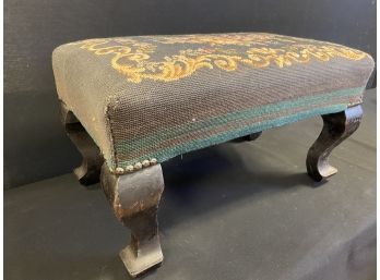 Floral Needlepoint Foot Stool With Wood Legs