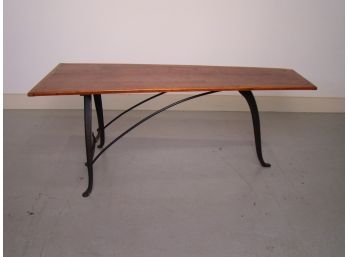 Custom Built 18th Century Pine Coffee Table W/ Iron Legs Industrial Touch