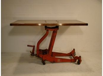 Vintage Mechanical Steel And Oak Dinette / Coffee Table Adjustable Height