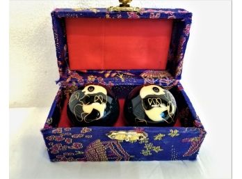 Hand Painted Chinese Baoding Meditation Stress Chime Balls Black Panda