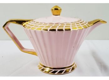 Vintage Mid Century Sadler Art Deco Porcelain Teapot Pink Full Size Gold Gilt Trim - Made In England