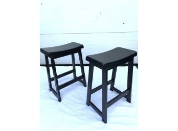 Pair Of Rectangular 24' Black Wood Stools