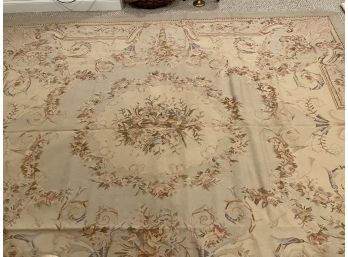 Flat Weave Aubusson 7' 11' X 10' Area Carpet In Cream & Taupe Tones