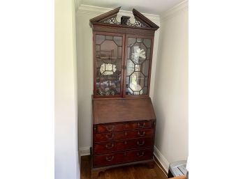 Fine Late 1800s Chippendale Style Mahogany Secretary Breakfront