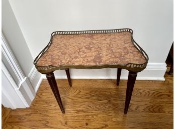 Dusty Rose Marble Side Table With Pierced Brass Gallery