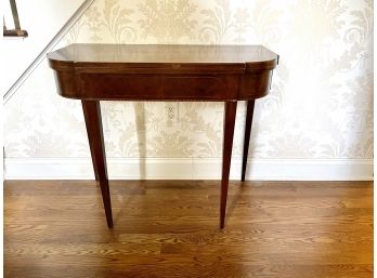 Antique Flip Top Mahogany Game Table With Rounded Corners & Satinwood Banding