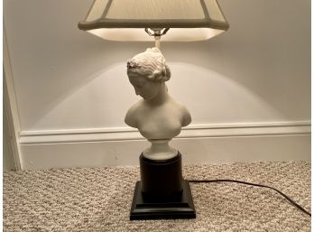 Vintage Female Plaster Bust Atop A Wood Plinth Converted To A Table Lamp