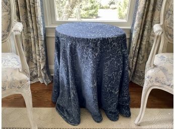 Well Made Deep Blue Crushed Velvet Custom Decorator's Table Covering With Table