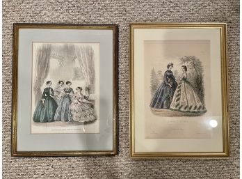 Pair Of Antique Hand Colored French Fashion Prints