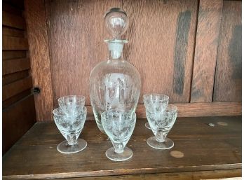 Vintage Crystal Cordial Set With Decanter