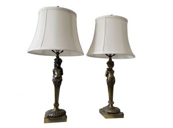 Pair Of Bronze Cherub Table Lamps