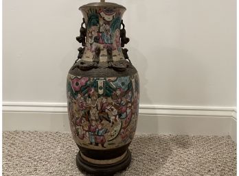 Vintage Asian Vase Converted To A Lamp, Needs New Wiring