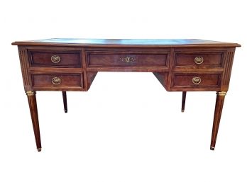 Handsome Leather Top Executive Desk With Fluted Carved Legs