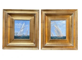 Pair Of Wide Gilt Framed Oils Of Sailing Ships, Signed L Floris