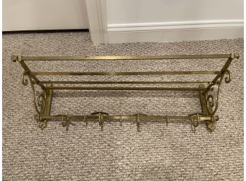 Vintage Brass Hat Shelf With Lower Coat Hooks