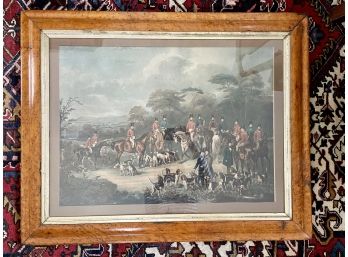 Antique Burl Wood Framed Aquatint Engraved Print 'The Bury Hunt' By Charles Agar & Joseph Maiden