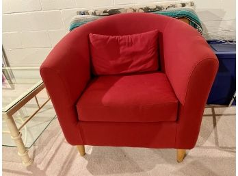 IKEA Red Barrel Chair With Light Wood Round Legs