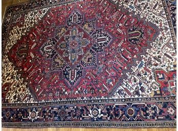 Hand Knotted Wool Carpet In Maroon, Cream & Blue Hues  - 8'4' X 11' 1'