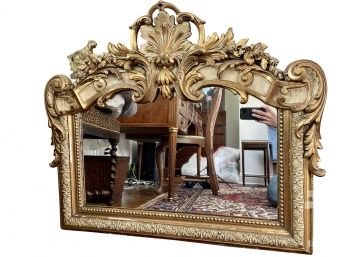 Large & Elaborate Horizontal Gilt Wall Mirror