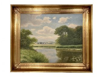 Kai Jeppe Drews (Danish, 1884 - 1964) Beautifully Framed Oil Painting Of Pond