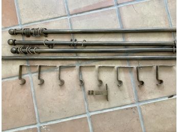 Four Bronze Finished Drapery Rods With Rings & Brackets